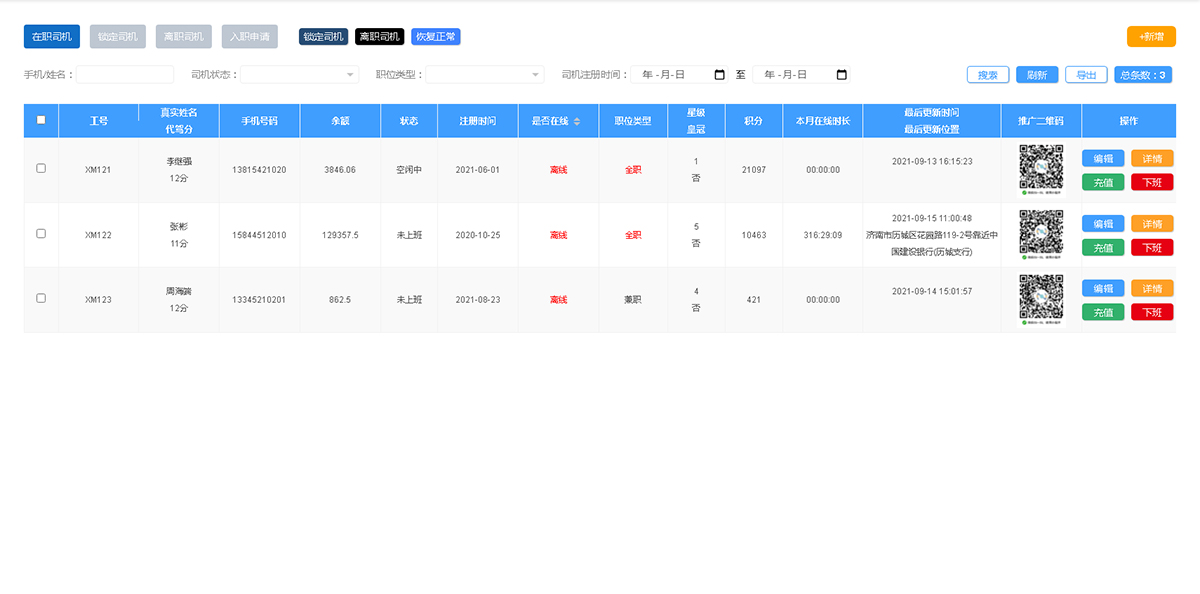 LBS实时地位司机状态，方便公司管理调度司机